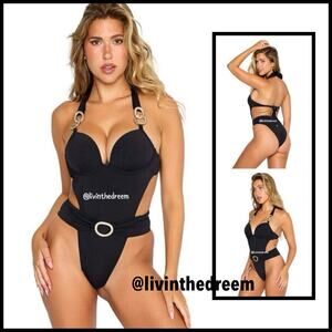 Beach Bunny Black Jesse Rhinestone Embellished One Piece SZ XL $348